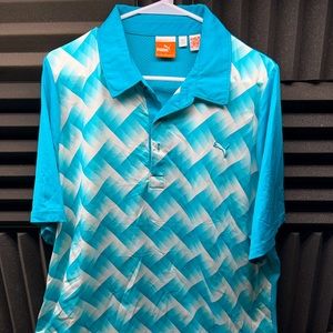 Puma Golf Polo Shirt XXL Cool Cell Blue / White Pattern